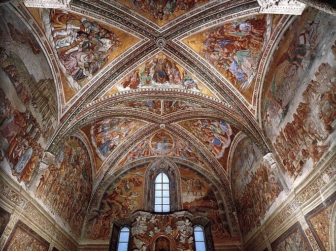 Luca Signorelli: Gli affreschi si trovano nella Cappella di San Brizio (foto sopra) del Duomo di Orvieto.